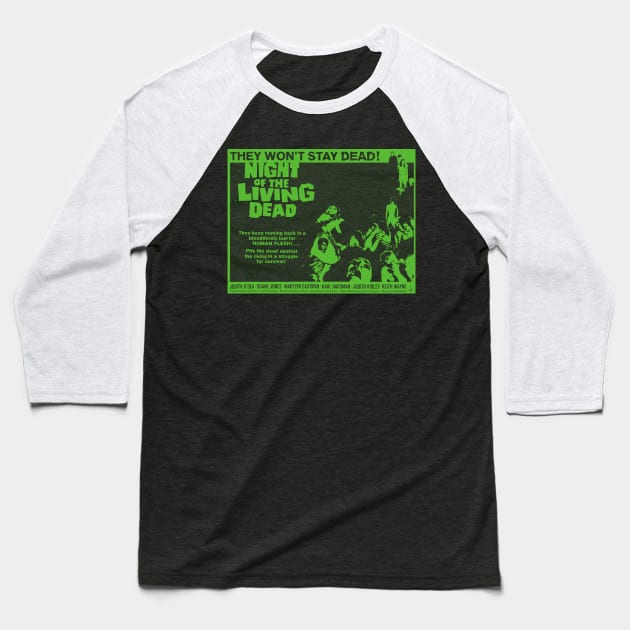 Green Night of the Living Dead Baseball T-Shirt by MondoDellamorto